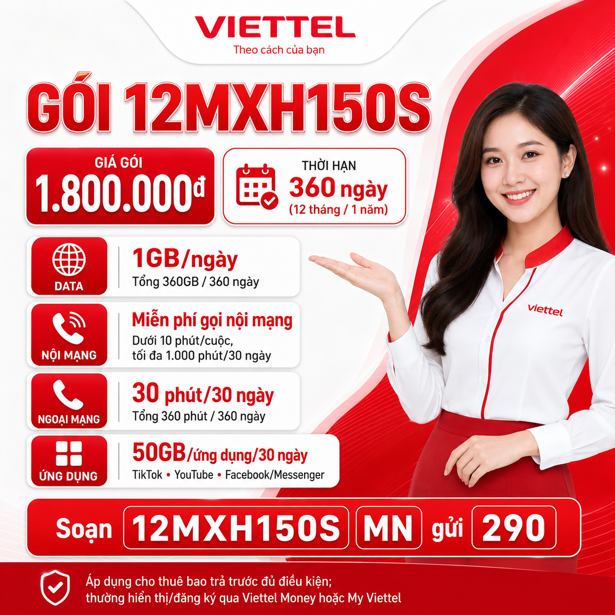 Quy trình gia hạn gói Viettel 12MXH150S cho chu kỳ 12 tháng