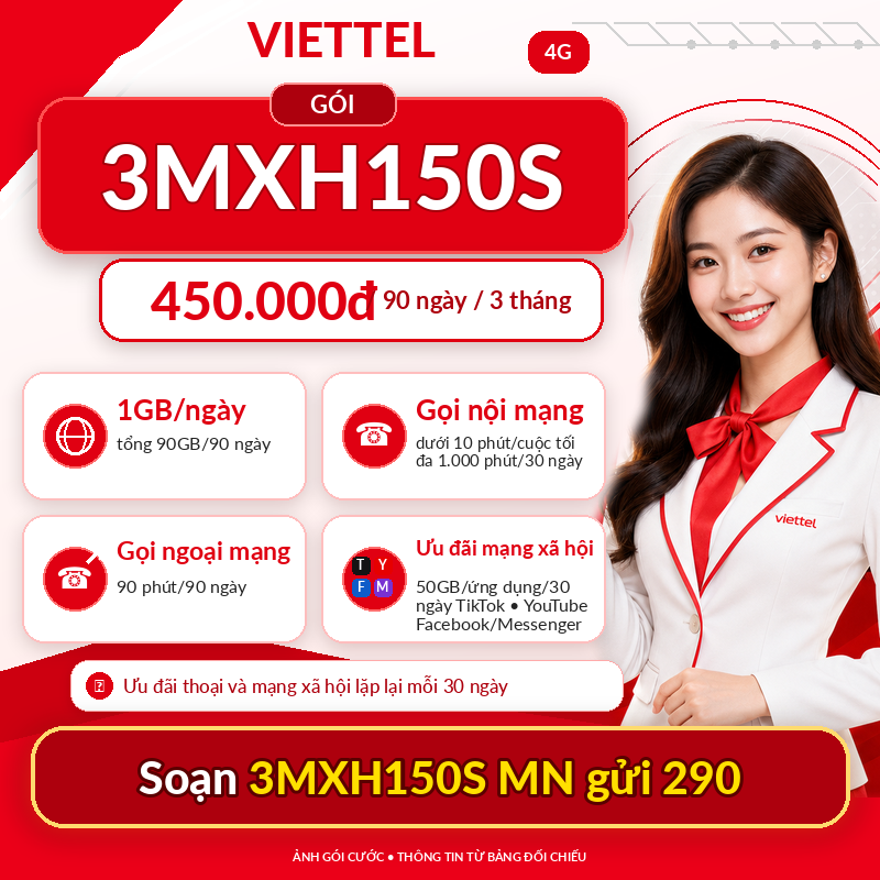Hướng dẫn sử dụng ưu đãi gọi nội ngoại mạng trong gói Viettel 3MXH150S