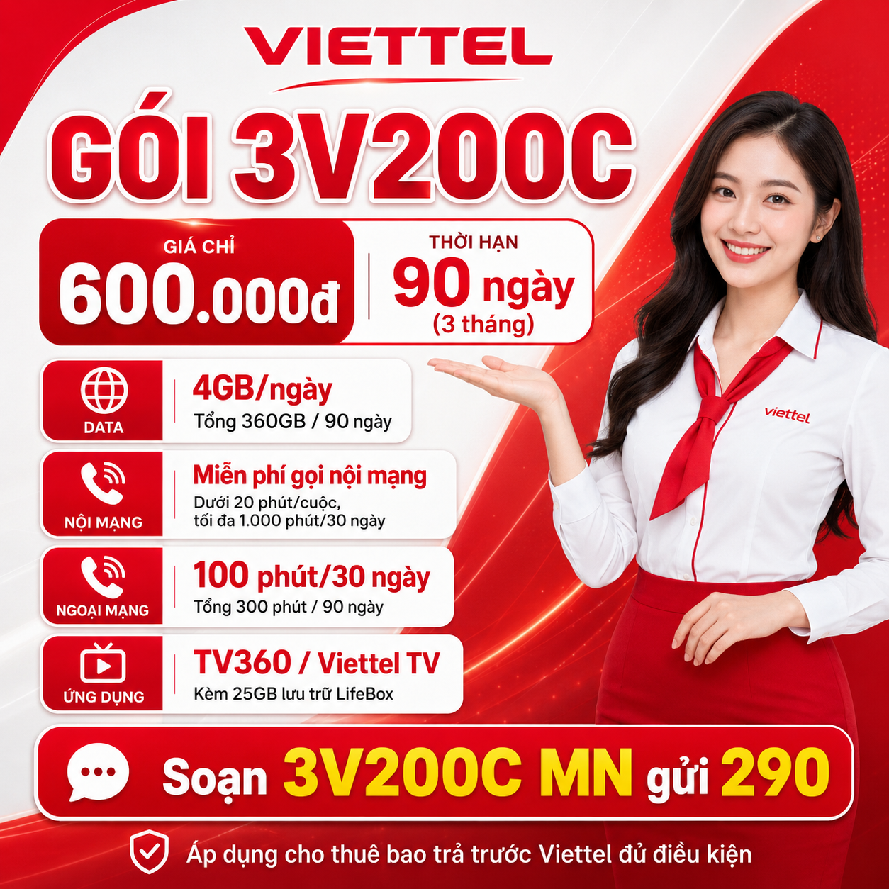 Hướng dẫn kiểm tra ưu đãi gọi thoại trong gói Viettel 3V200C 90 ngày