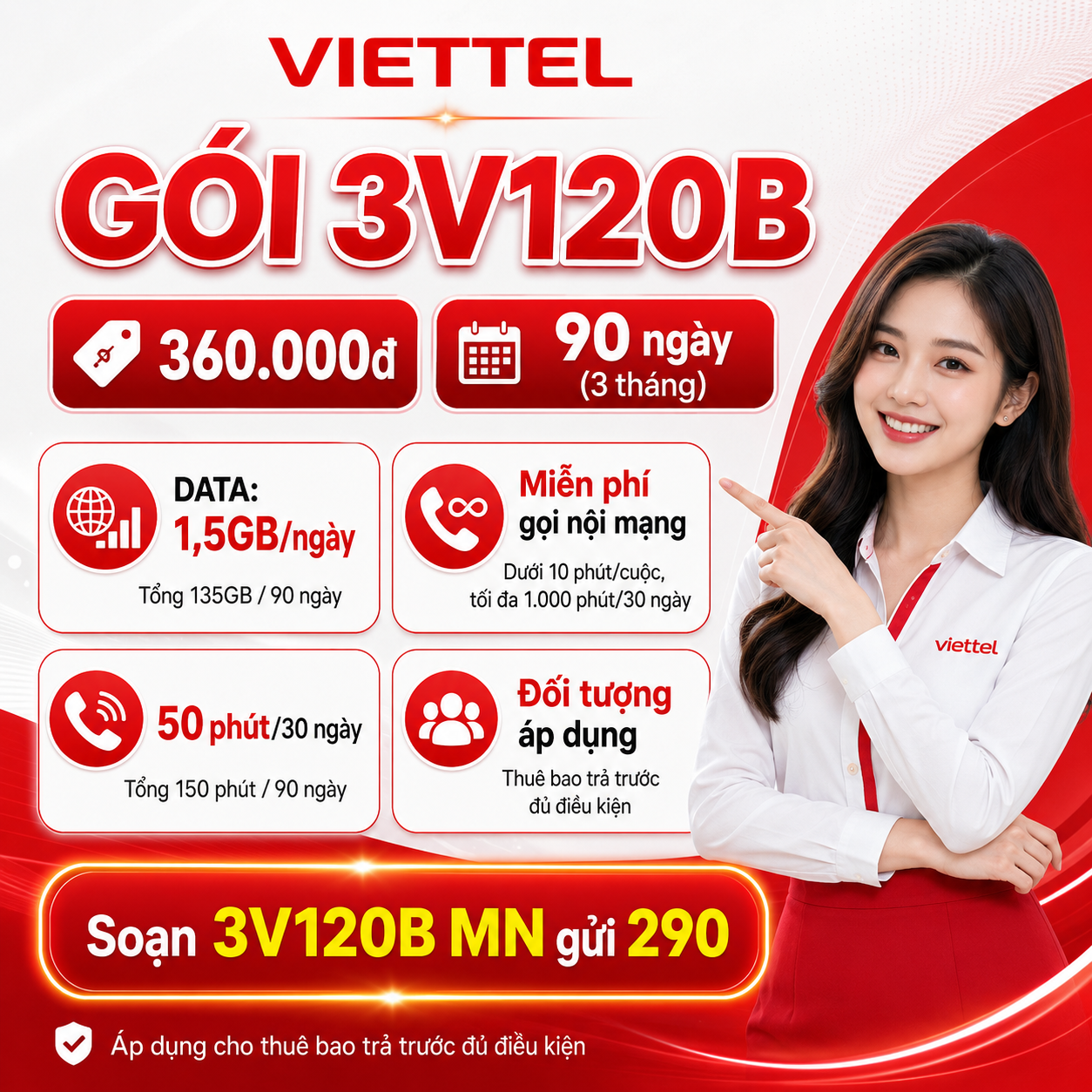 Cách theo dõi ưu đãi gọi nội mạng miễn phí trong gói Viettel 3V90B 3 tháng
