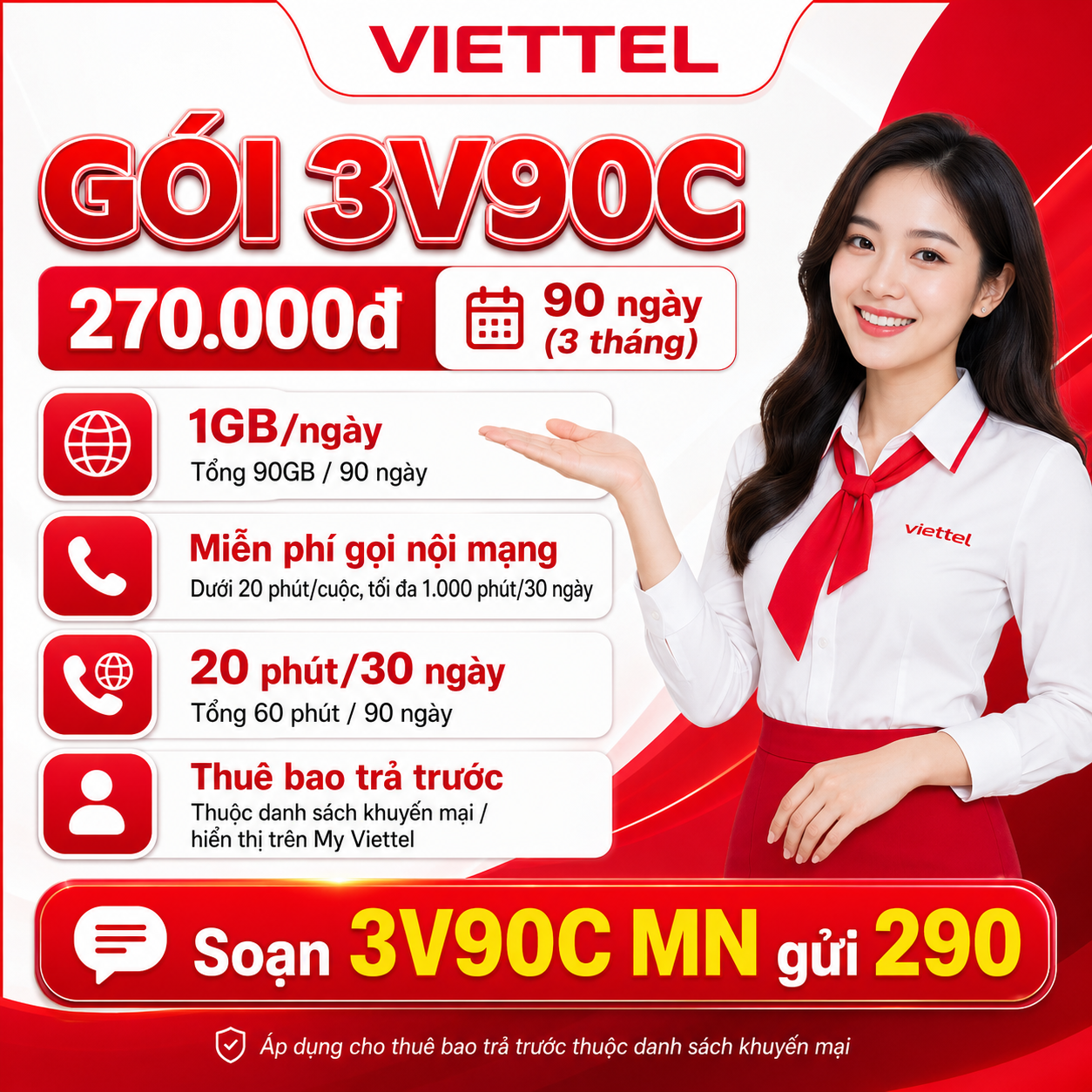 Cách kiểm tra ưu đãi data và gọi thoại trong gói Viettel 3V90C