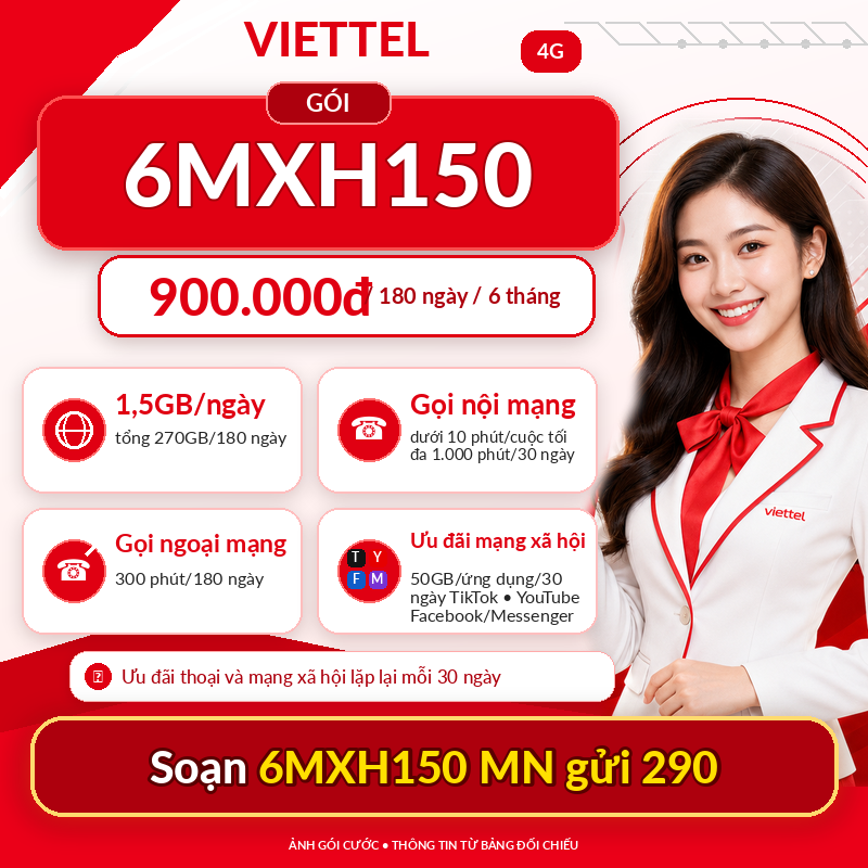 Hướng dẫn chi tiết cách đăng ký gói cước Viettel 6MXH150 cho thuê bao mới