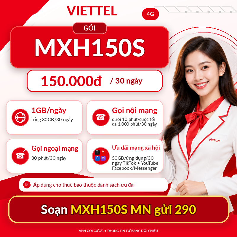 Tìm hiểu ưu đãi gọi thoại trong gói Viettel MXH150S cho thuê bao mới