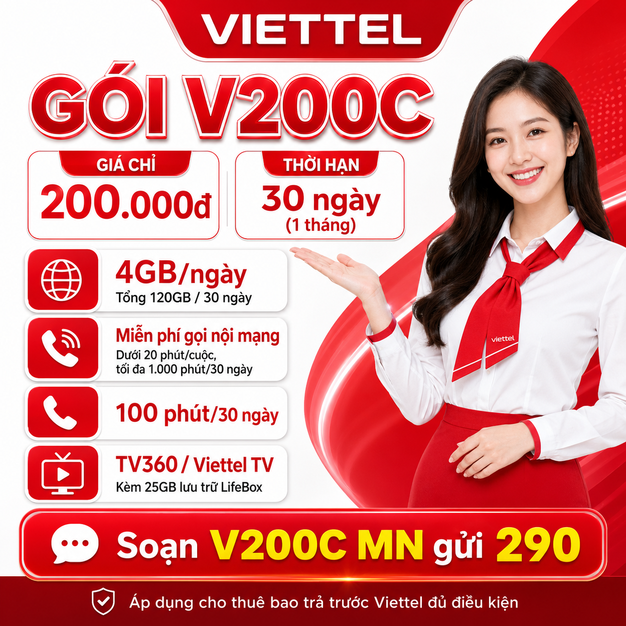 Tối ưu gọi thoại nội mạng với gói Viettel V200C 30 ngày